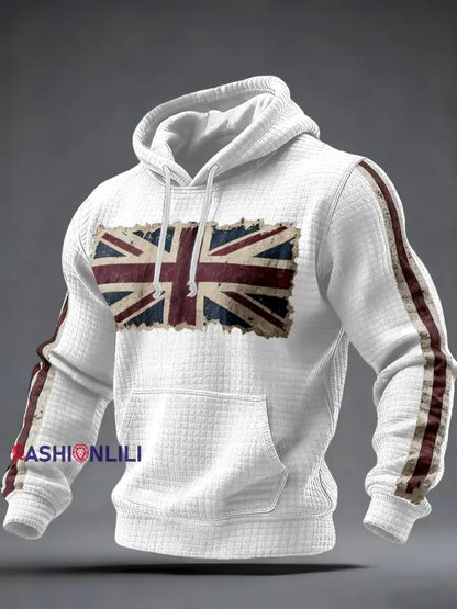 Men’s British vintage flag print Checkered Cotton Hoodie White / S
