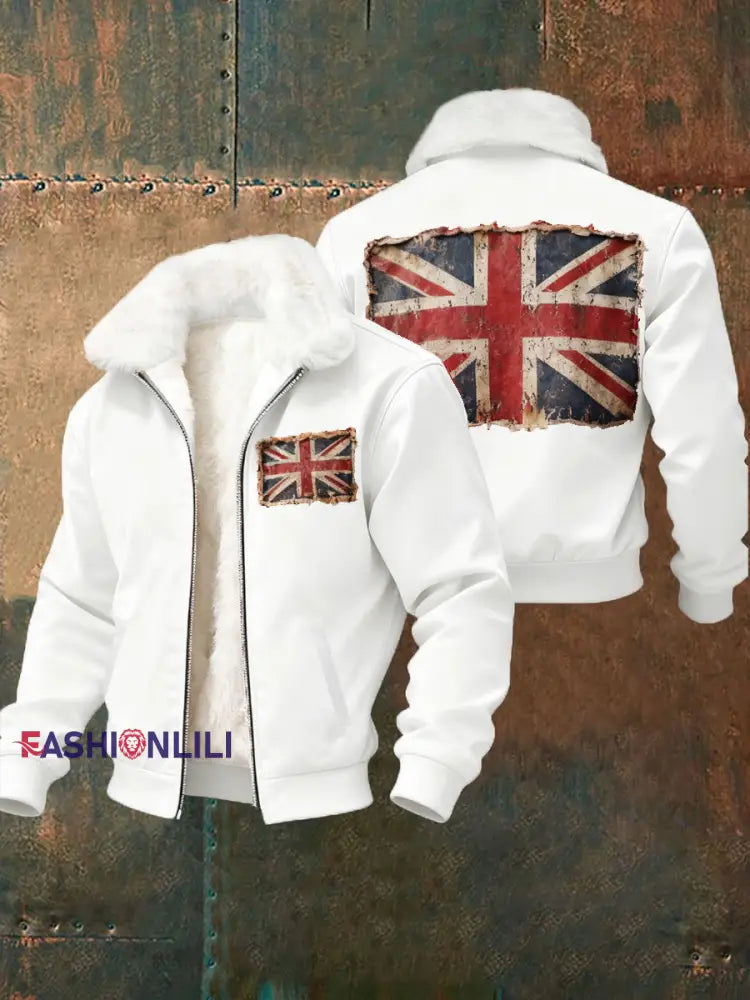 Men’s British vintage flag print coat White / S
