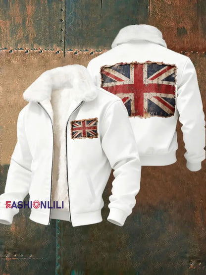 Men’s British vintage flag print coat White / S
