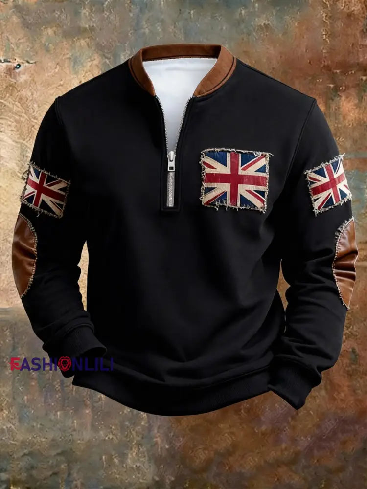 Men’s British vintage flag print Sweatshirt Black / S