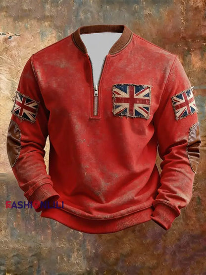 Men’s British vintage flag print Sweatshirt Red / S