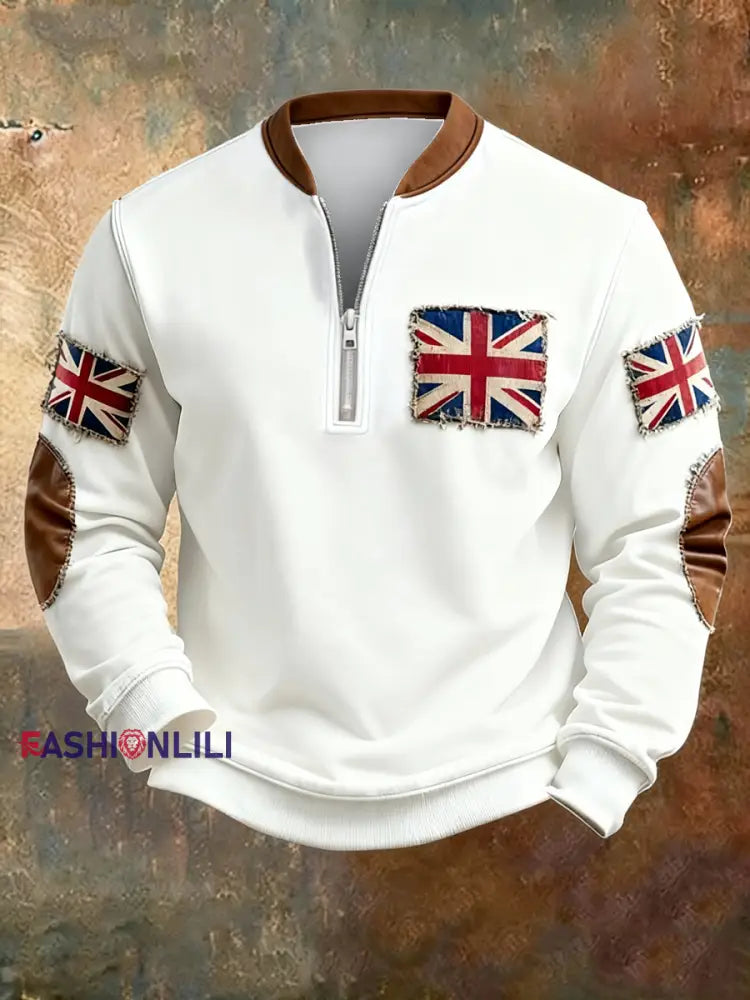Men’s British vintage flag print Sweatshirt White / S