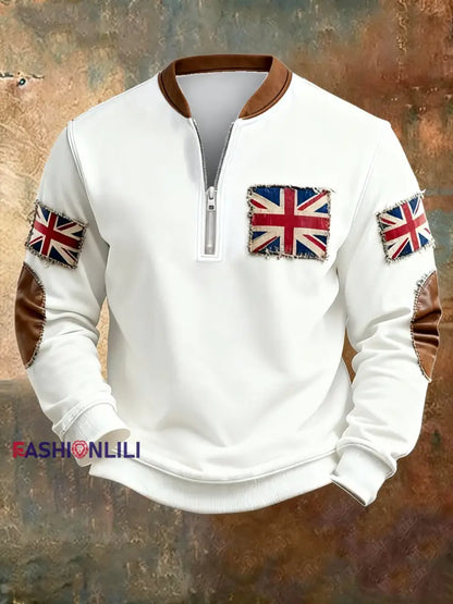 Men’s British vintage flag print Sweatshirt White / S