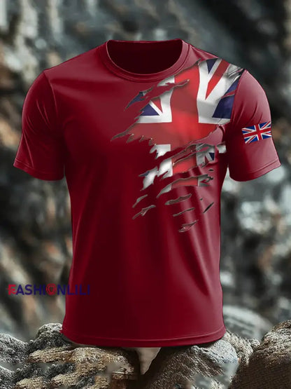Men’s Britsh Imitation Cotton Short-Sleeved Printed T-shirt Deep Red / S