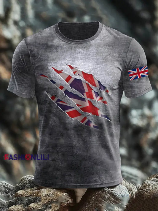 Men’s Britsh Imitation Cotton Short-Sleeved Printed T-shirt Gray / S