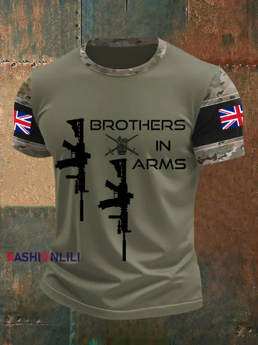 Men’s Brothers In Arms UK Flag Camouflage Print Casual Tee Army Green / S