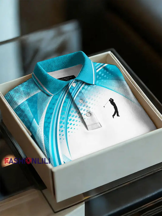 Men’s Business Style Polo Collar Casual Short Sleeved Shirt Blue / S