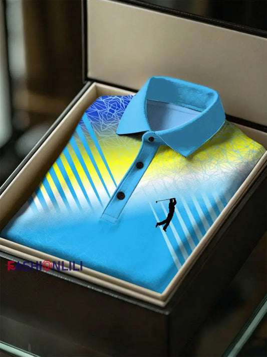 Men’s Business Style Polo Collar Casual Short Sleeved Shirt Blue / S