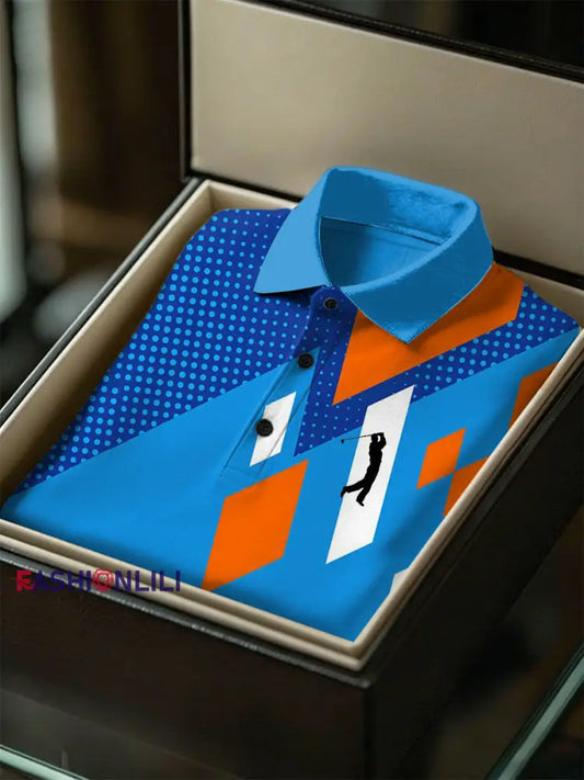 Men’s Business Style Polo Collar Casual Short Sleeved Shirt Blue / S