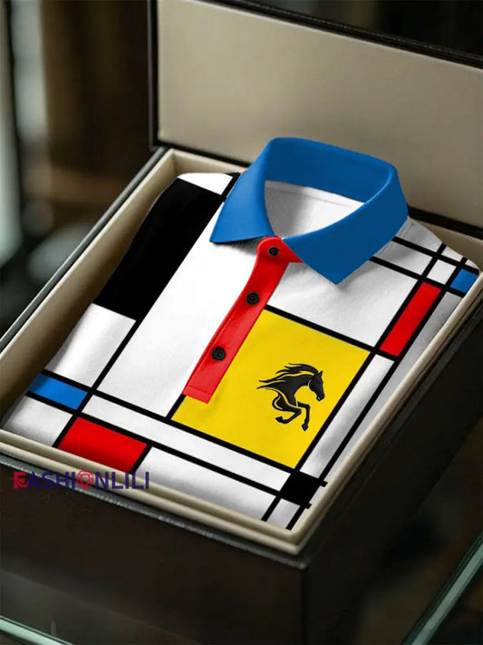 Men’s Business Style Polo Collar Casual Short Sleeved Shirt Multicolour / S