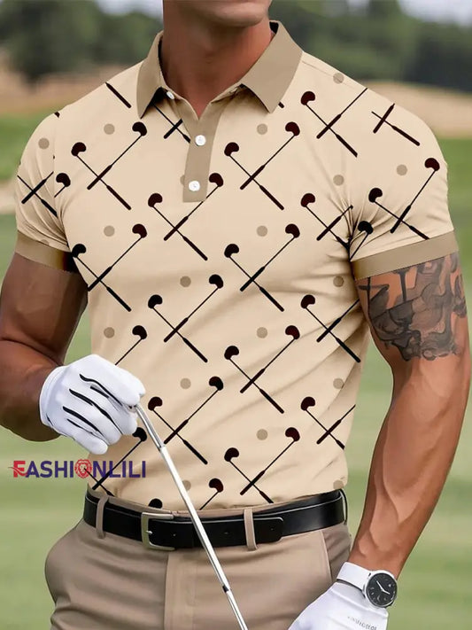 Men’s Button Up Business Casual Golf Short Sleeve Shirt Khaki / S