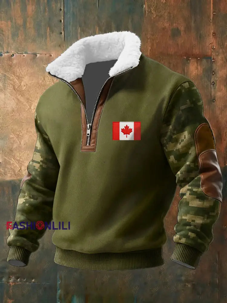 Men’s CANADA Printed Casual Fur Collar Zipper Top As picture / S