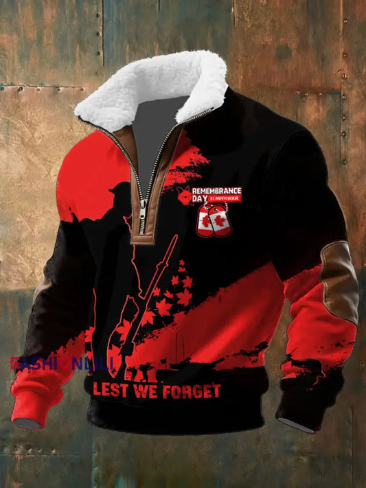 Men’s CANADA Printed Casual Fur Collar Zipper Top As picture / S