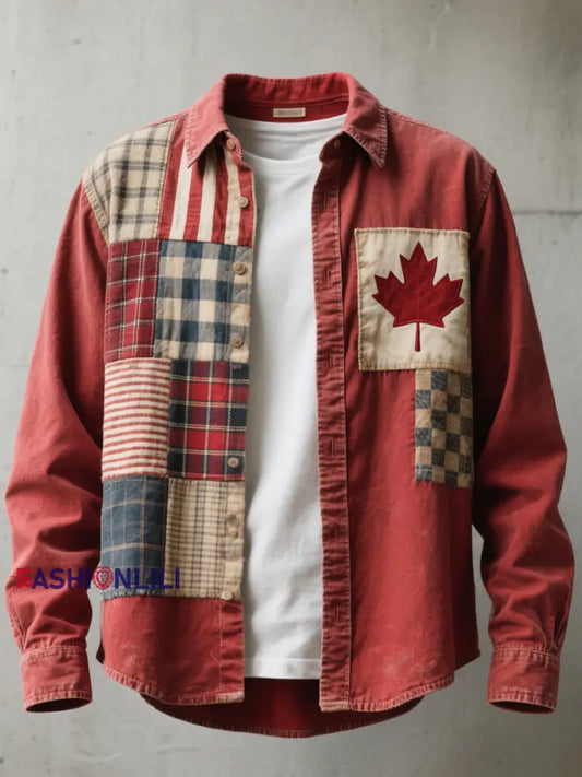 Men’s Canadian Flag Inspired Patchwork Art Shirt Red / S