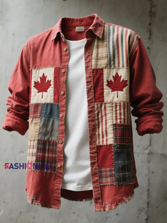 Men’s Canadian Flag Inspired Patchwork Art Vintage Shirt Red / S