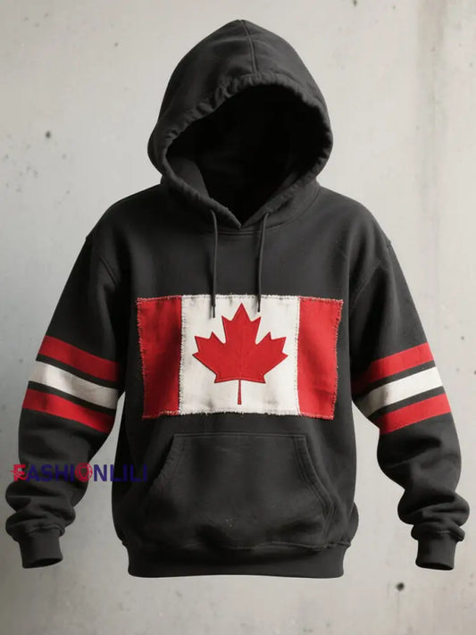 Men’s Canadian Flag Print Hoodie Black / S