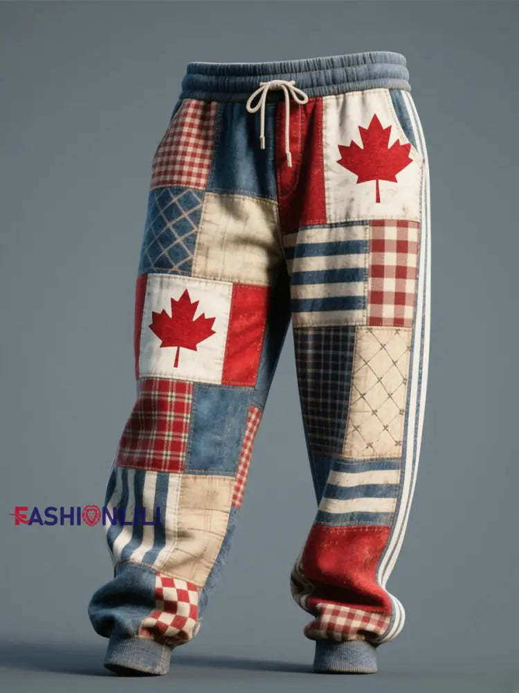 Men’s Canadian Inspired Patchwork Art Casual Pants As picture / S