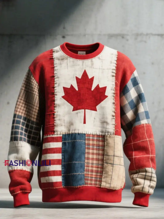 Men’s Canadian Inspired Patchwork Art Sweatshirt Red / S
