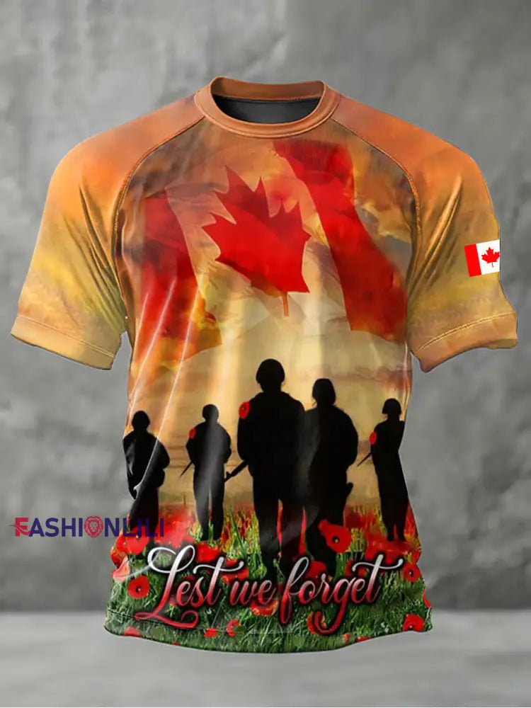 Men’s Canadian Remembrance Day Printed Casual T-Shirt As picture / S