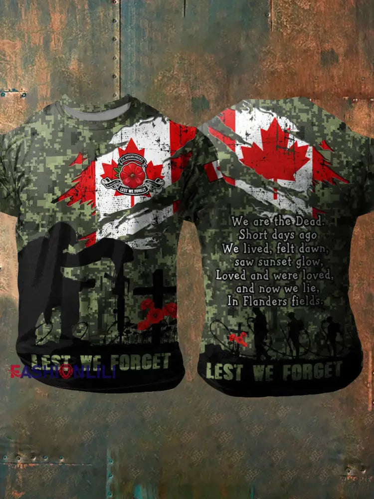 Men’s Canadian Remembrance Day Printed Casual T-Shirt As picture / S