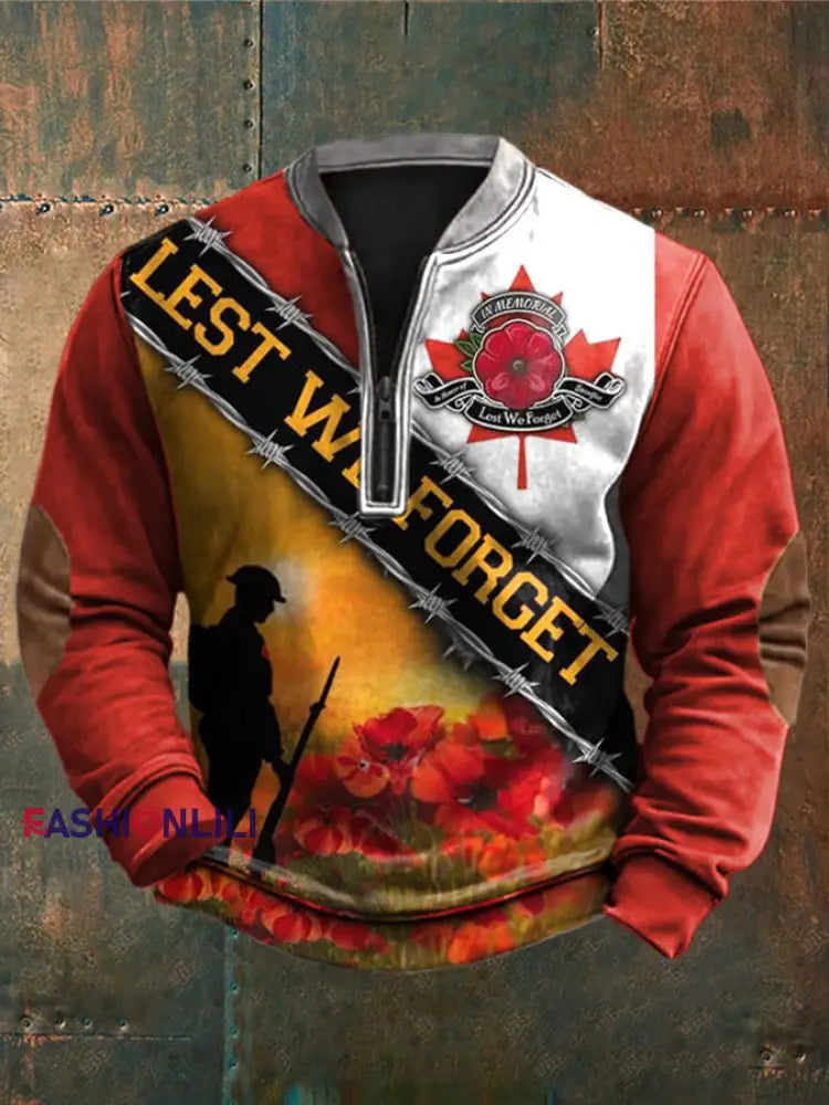 Men’s Canadian Remembrance Day Printed Casual Top Red / S