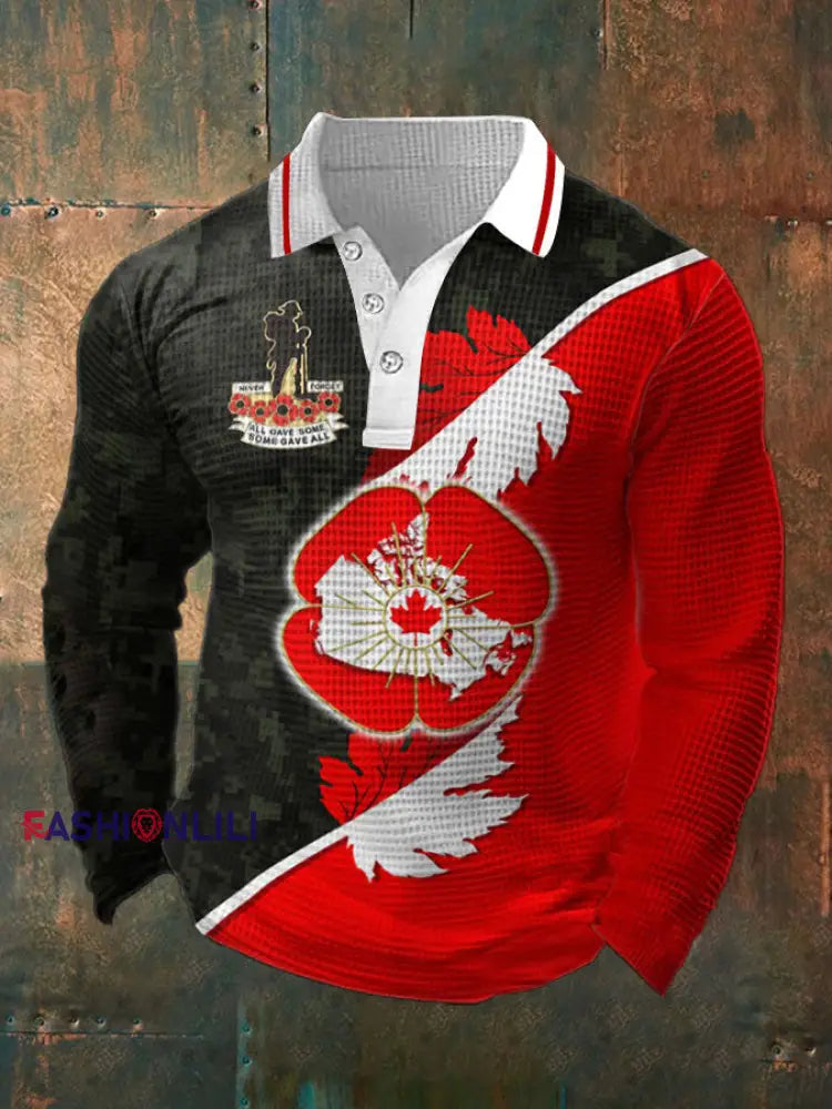 Men’s Canadian Remembrance Day Waffle Print Casual T-Shirt As picture / S