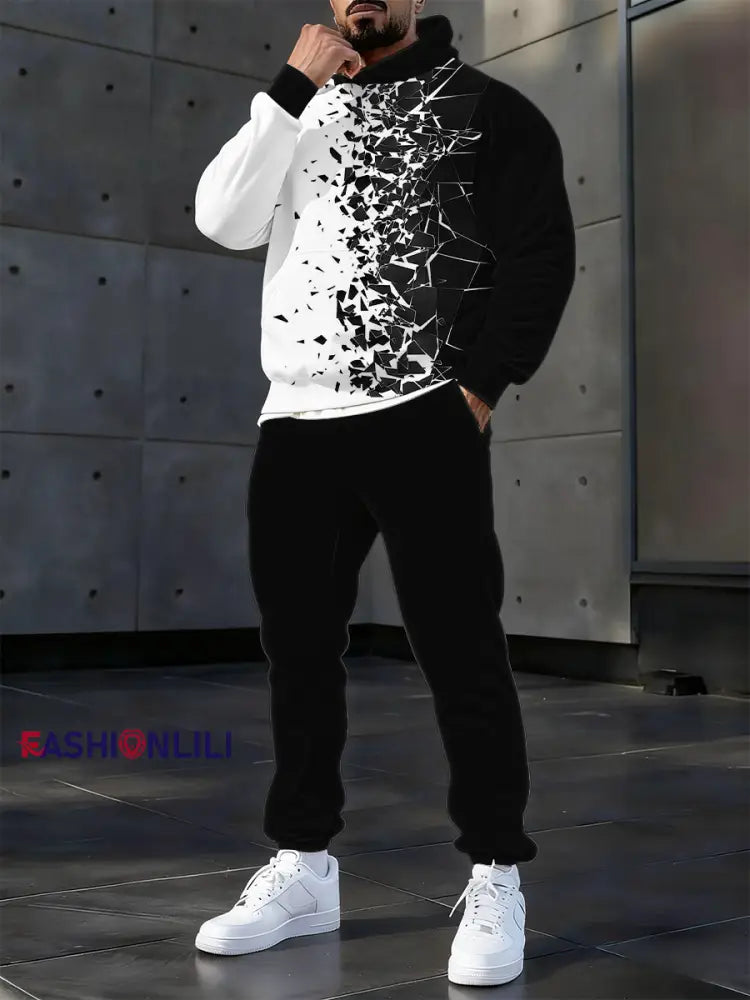 Men’s Casual Hoodie And Pants Set Black / S