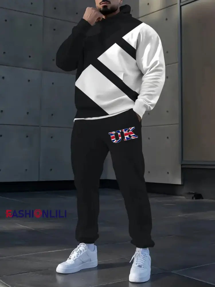 Men’s Casual Hoodie And Pants Set Black / S