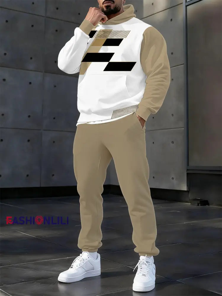 Men’s Casual Hoodie And Pants Set Khaki / S