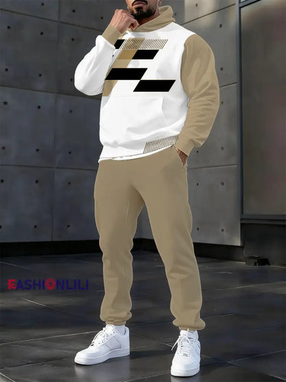 Men’s Casual Hoodie And Pants Set Khaki / S