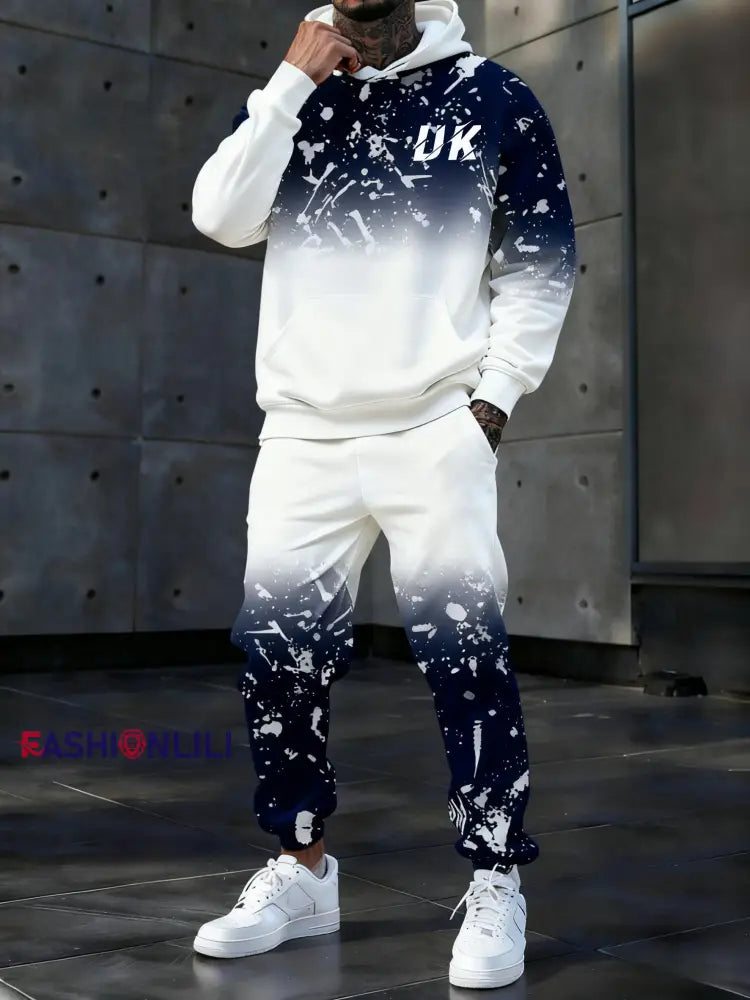 Men’s Casual Hoodie And Pants Set Navy Blue / S