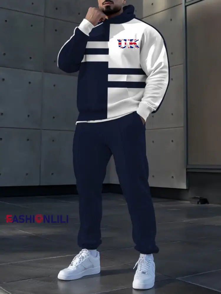 Men’s Casual Hoodie And Pants Set Navy Blue / S