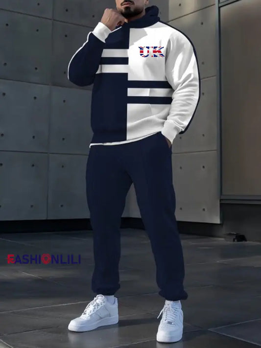 Men’s Casual Hoodie And Pants Set Navy Blue / S
