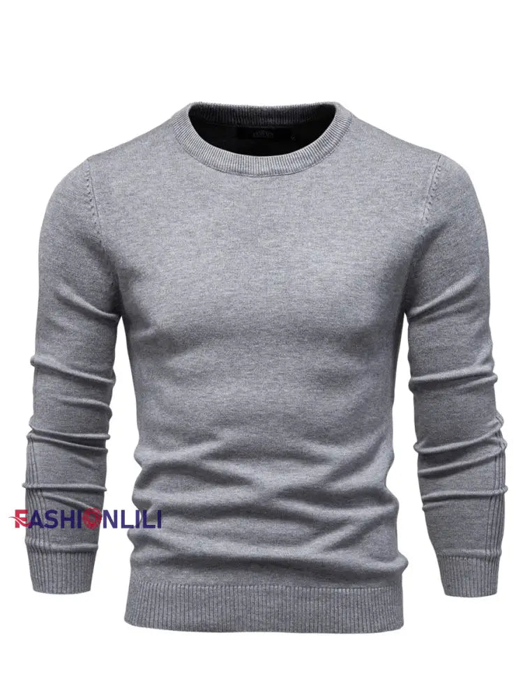 Men’s Casual Solid Color Crew Neck Knitted Sweater