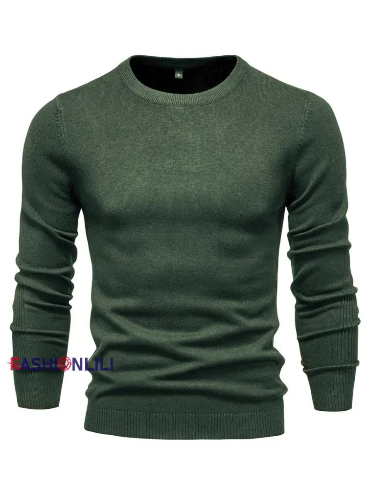 Men’s Casual Solid Color Crew Neck Knitted Sweater Army Green / S