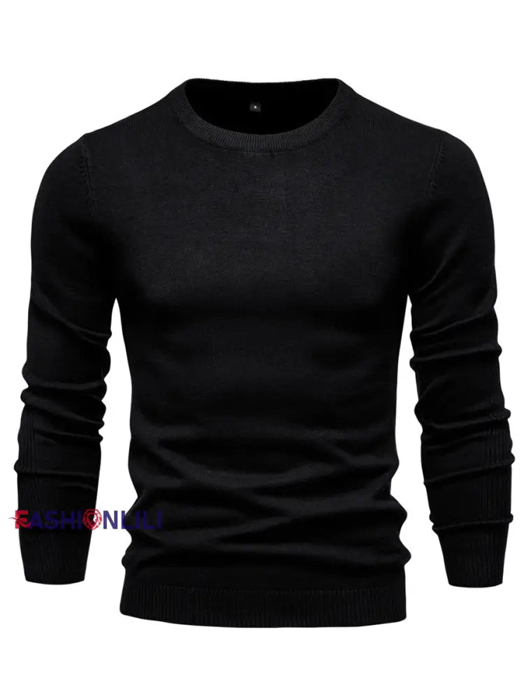 Men’s Casual Solid Color Crew Neck Knitted Sweater Black / S