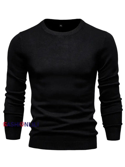 Men’s Casual Solid Color Crew Neck Knitted Sweater Black / S