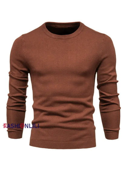 Men’s Casual Solid Color Crew Neck Knitted Sweater Coffee / S