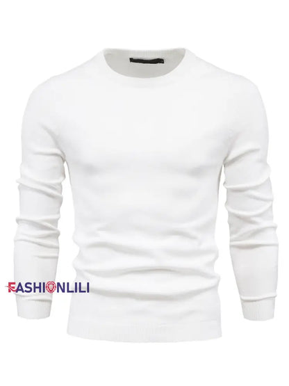 Men’s Casual Solid Color Crew Neck Knitted Sweater Creamy-White / S