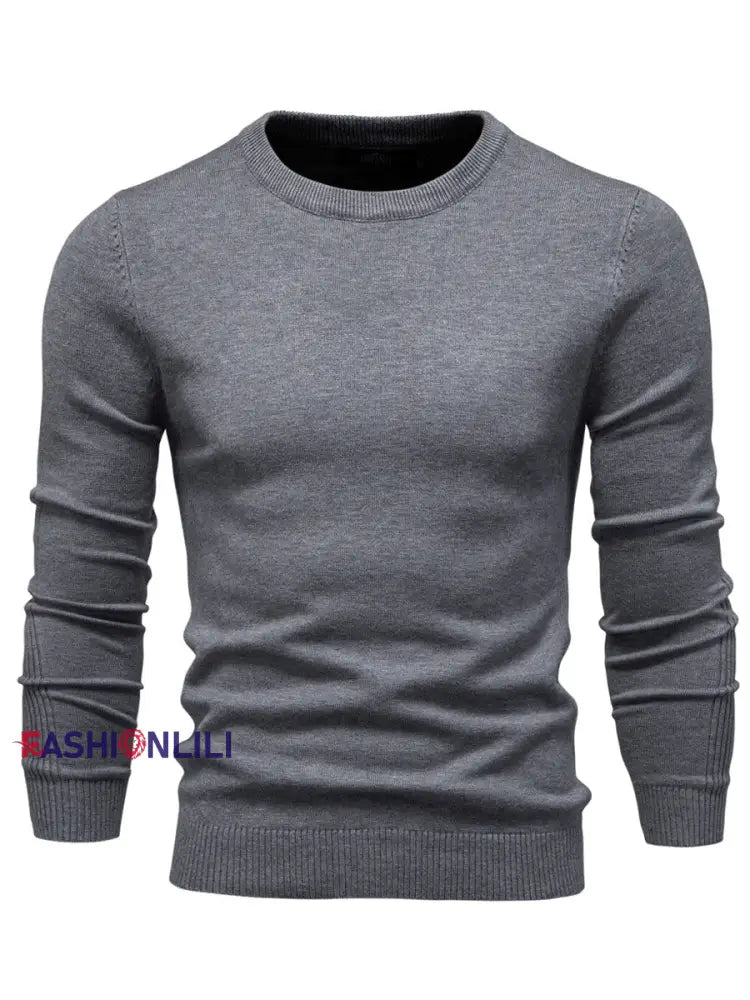 Men’s Casual Solid Color Crew Neck Knitted Sweater Dark Gray / S