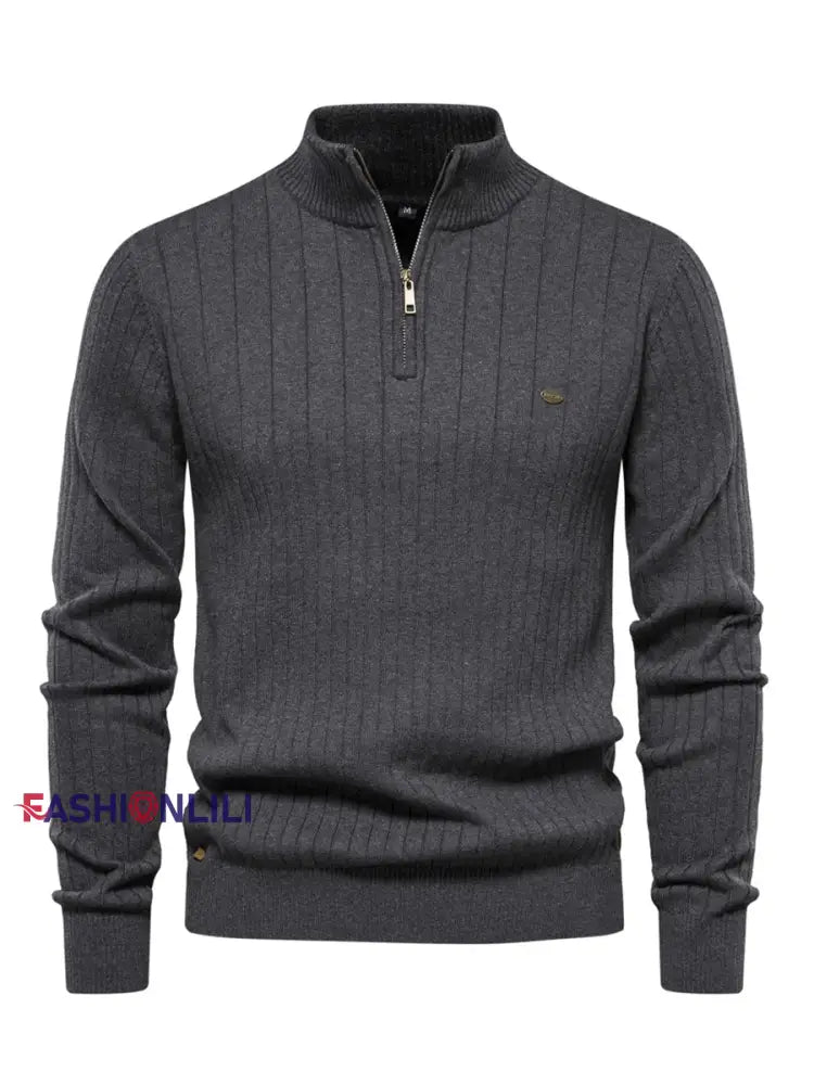 Men’s Casual Solid Color Half-Zip Knitted Pullover