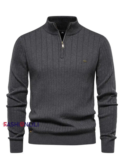Men’s Casual Solid Color Half-Zip Knitted Pullover