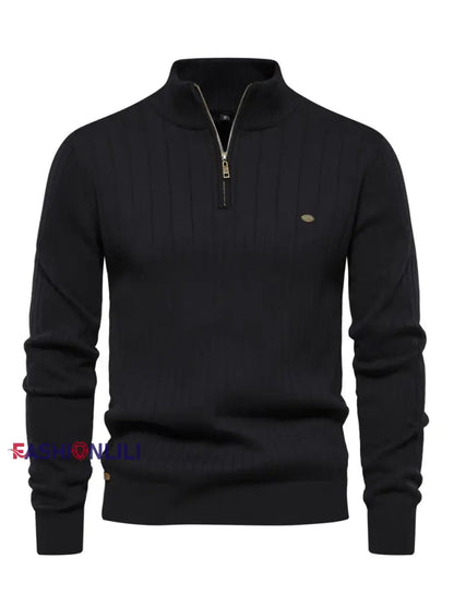 Men’s Casual Solid Color Half-Zip Knitted Pullover Black / S
