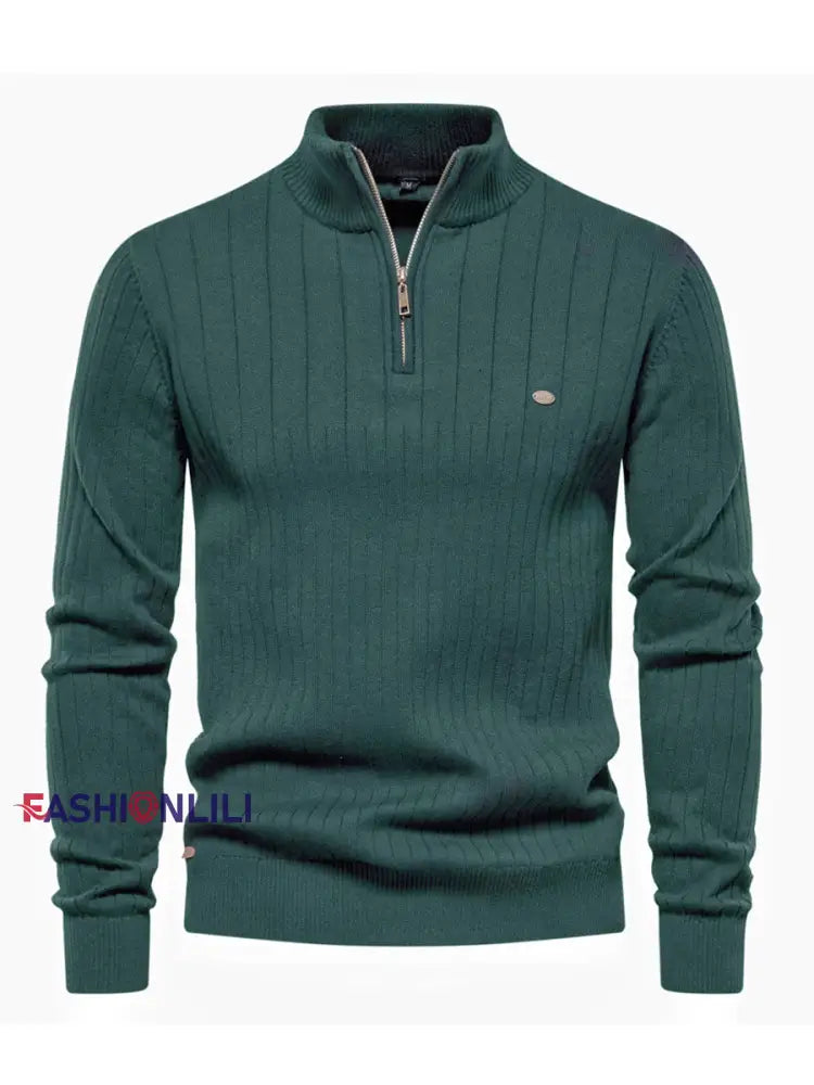 Men’s Casual Solid Color Half-Zip Knitted Pullover Green / S