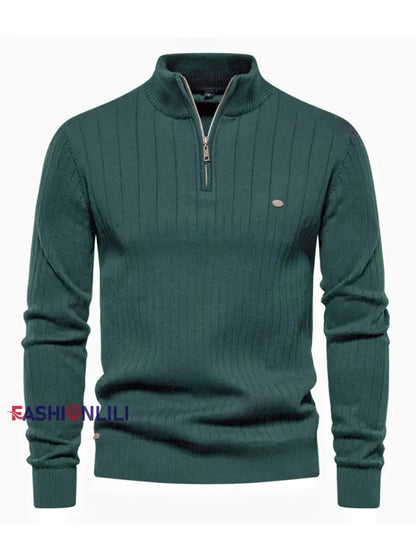 Men’s Casual Solid Color Half-Zip Knitted Pullover Green / S