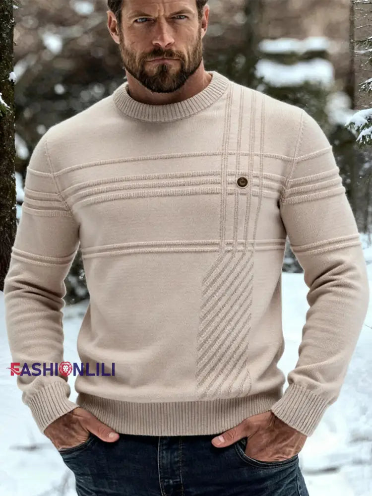 Men’s Casual Solid Color Knitted Sweater Apricot / S