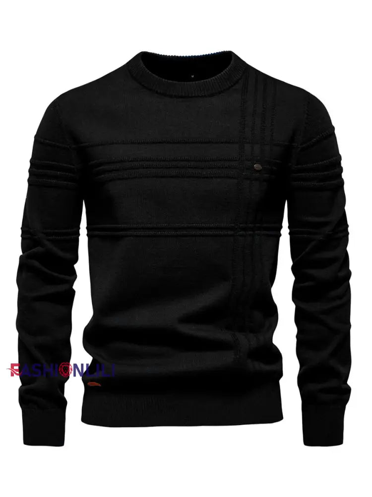 Men’s Casual Solid Color Knitted Sweater Black / S