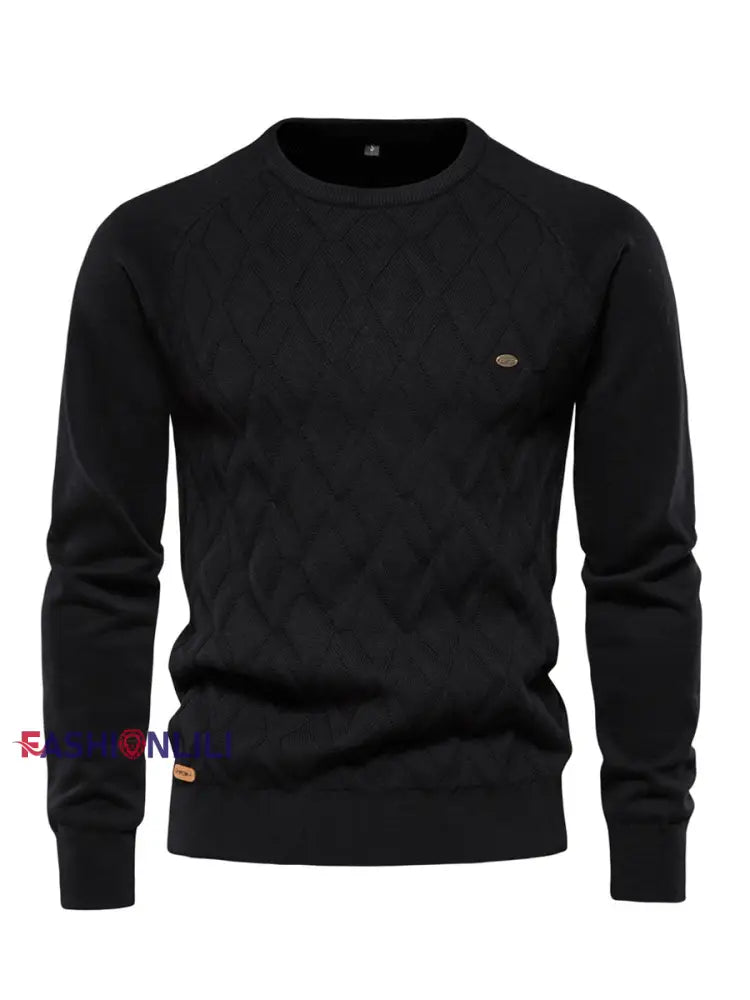Men’s Casual Solid Color Knitted Sweater Black / S