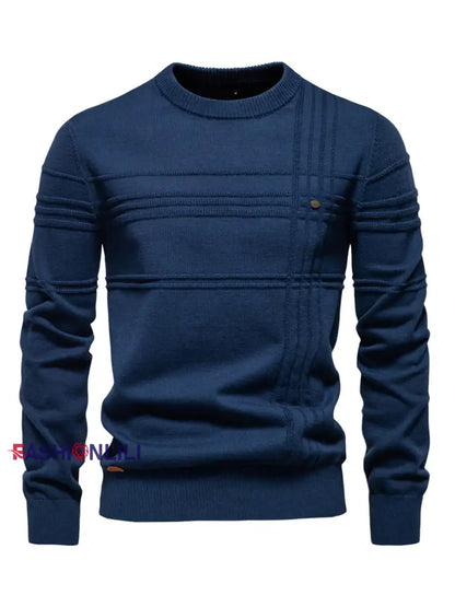 Men’s Casual Solid Color Knitted Sweater Blue / S