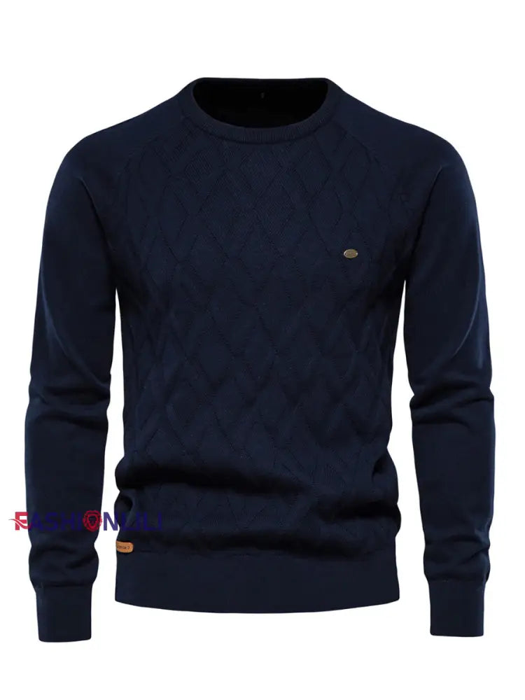 Men’s Casual Solid Color Knitted Sweater Blue / S